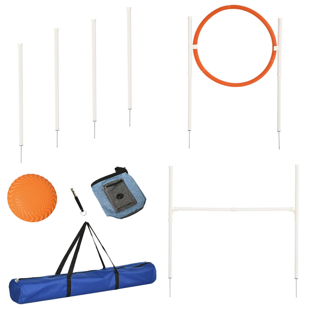 PawNora 5-Piece Dog Agility Training Set – Adjustable Hurdle, Jump Ring &amp; Weave Poles