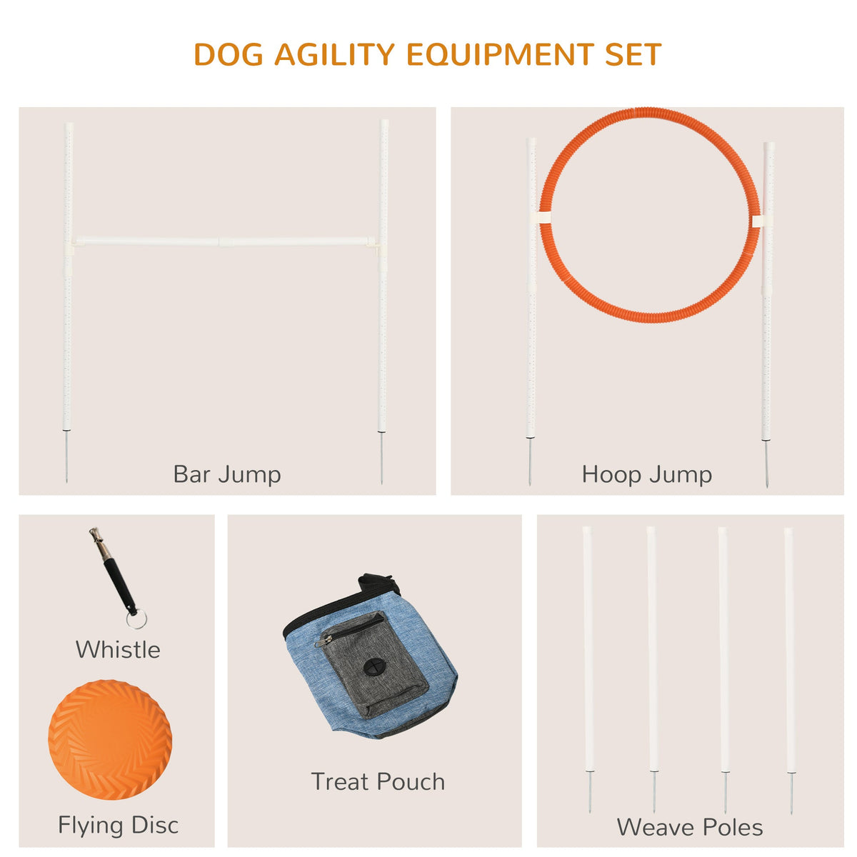 PawNora 5-Piece Dog Agility Training Set – Adjustable Hurdle, Jump Ring &amp; Weave Poles