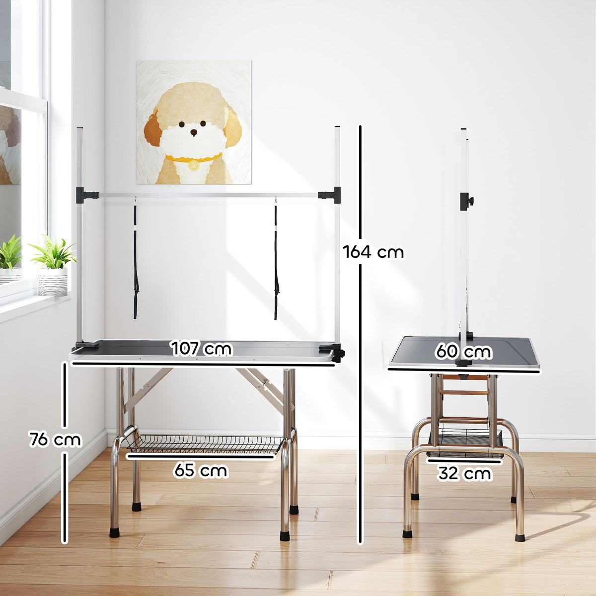 PawNora Professional Pet Grooming Table – Height Adjustable with Storage Shelf