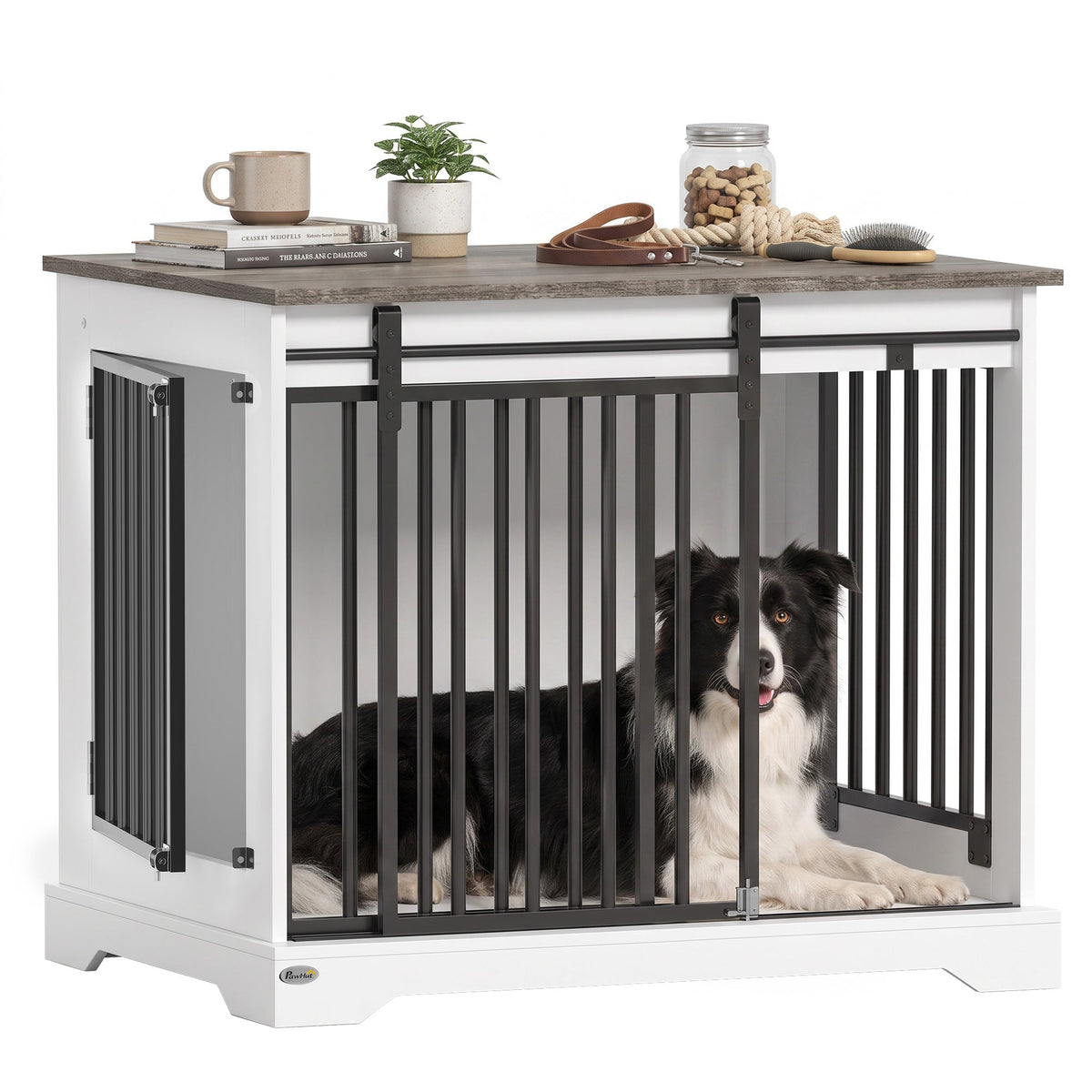 PawNora Medium Dog Crate Furniture – Sliding Barn Door KennelKennels & Crate