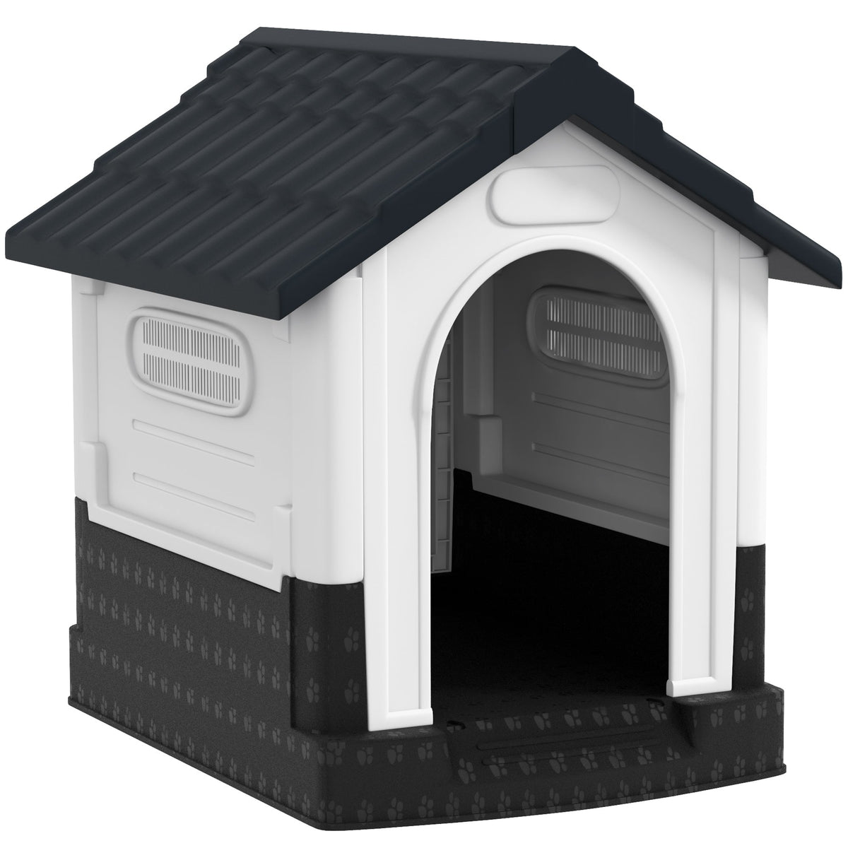 Weatherproof Plastic Dog House with Windows for Small Dogs Grey
