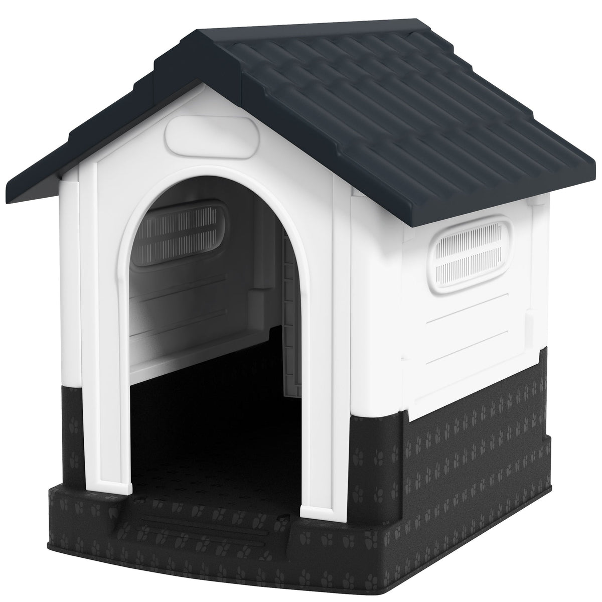 Weatherproof Plastic Dog House with Windows for Small Dogs Grey