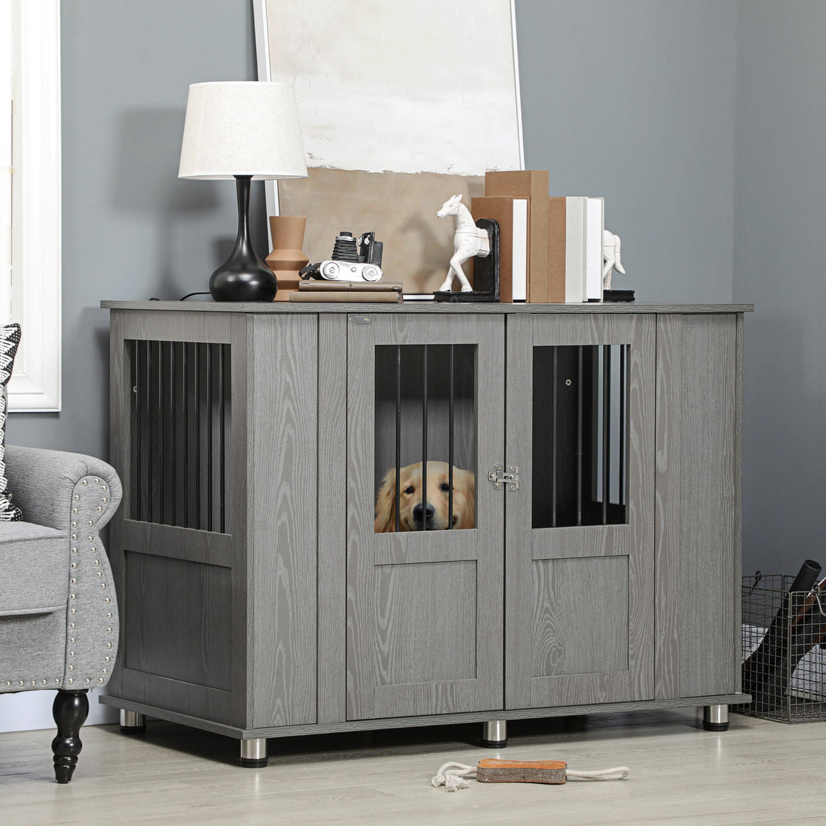 PawNora Large Dog Crate Furniture – Stylish Indoor Kennel with Storage Top
