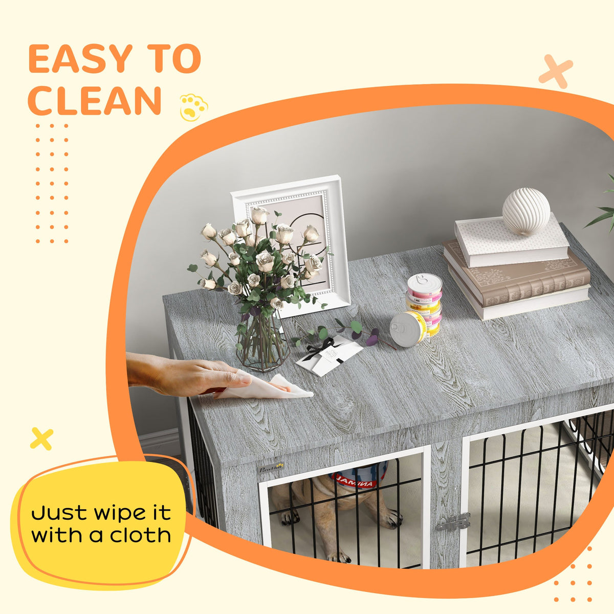 PawNora Dog Crate Furniture – Indoor Kennel with Cushion &amp; Side Table