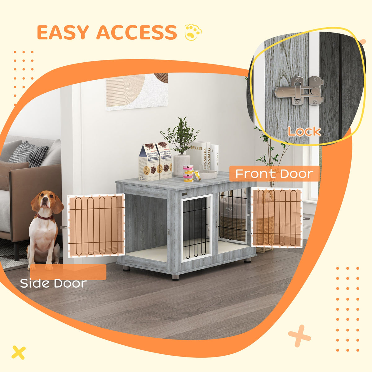 PawNora Dog Crate Furniture – Indoor Kennel with Cushion &amp; Side Table