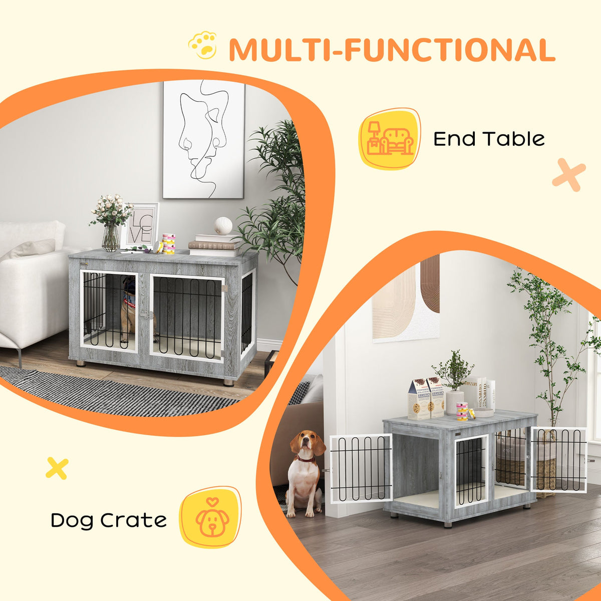 PawNora Dog Crate Furniture – Indoor Kennel with Cushion &amp; Side Table
