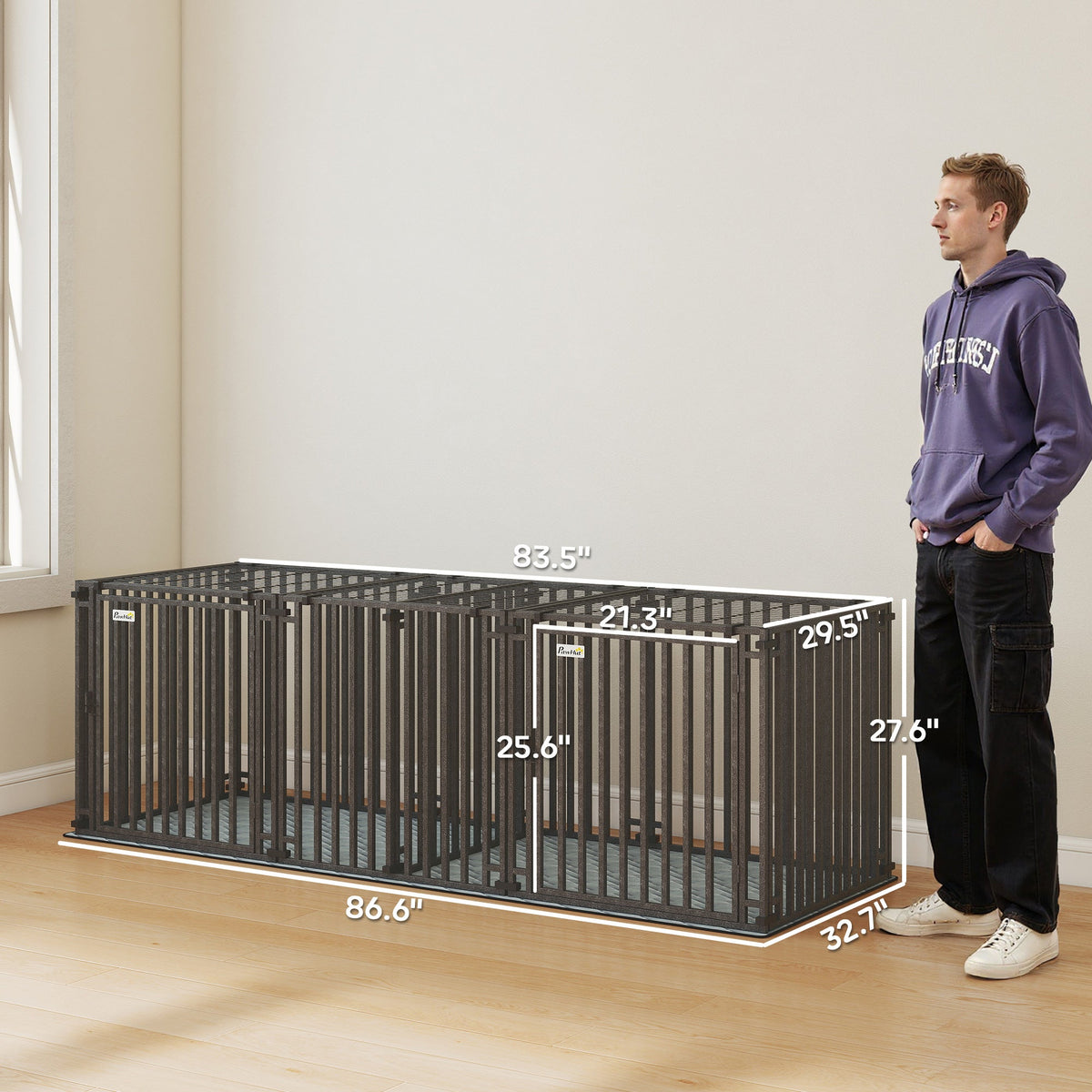 PawNora XL Heavy-Duty Dog Crate – Modular Steel Kennel with Divider