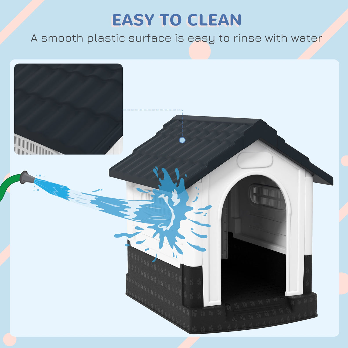 Weatherproof Plastic Dog House with Windows for Small Dogs Grey