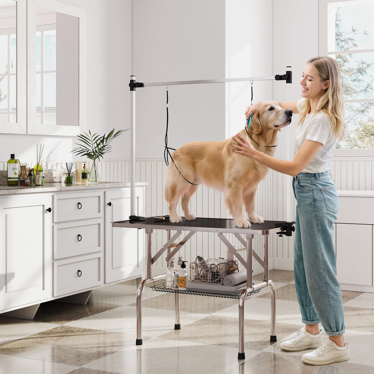 PawNora Professional Pet Grooming Table – Height Adjustable with Storage Shelf
