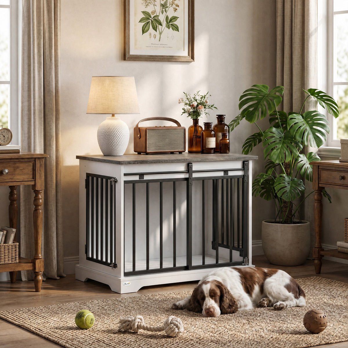 PawNora Medium Dog Crate Furniture – Sliding Barn Door KennelKennels & Crate