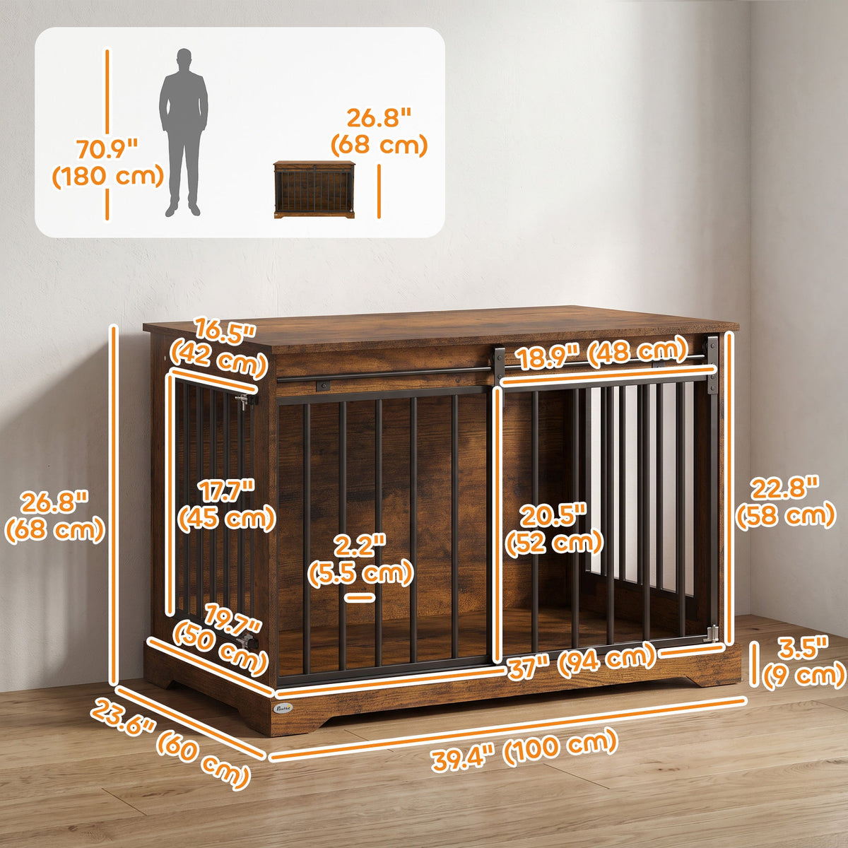 PawNora Large Dog Crate Furniture – Sliding Barn Door Kennel
