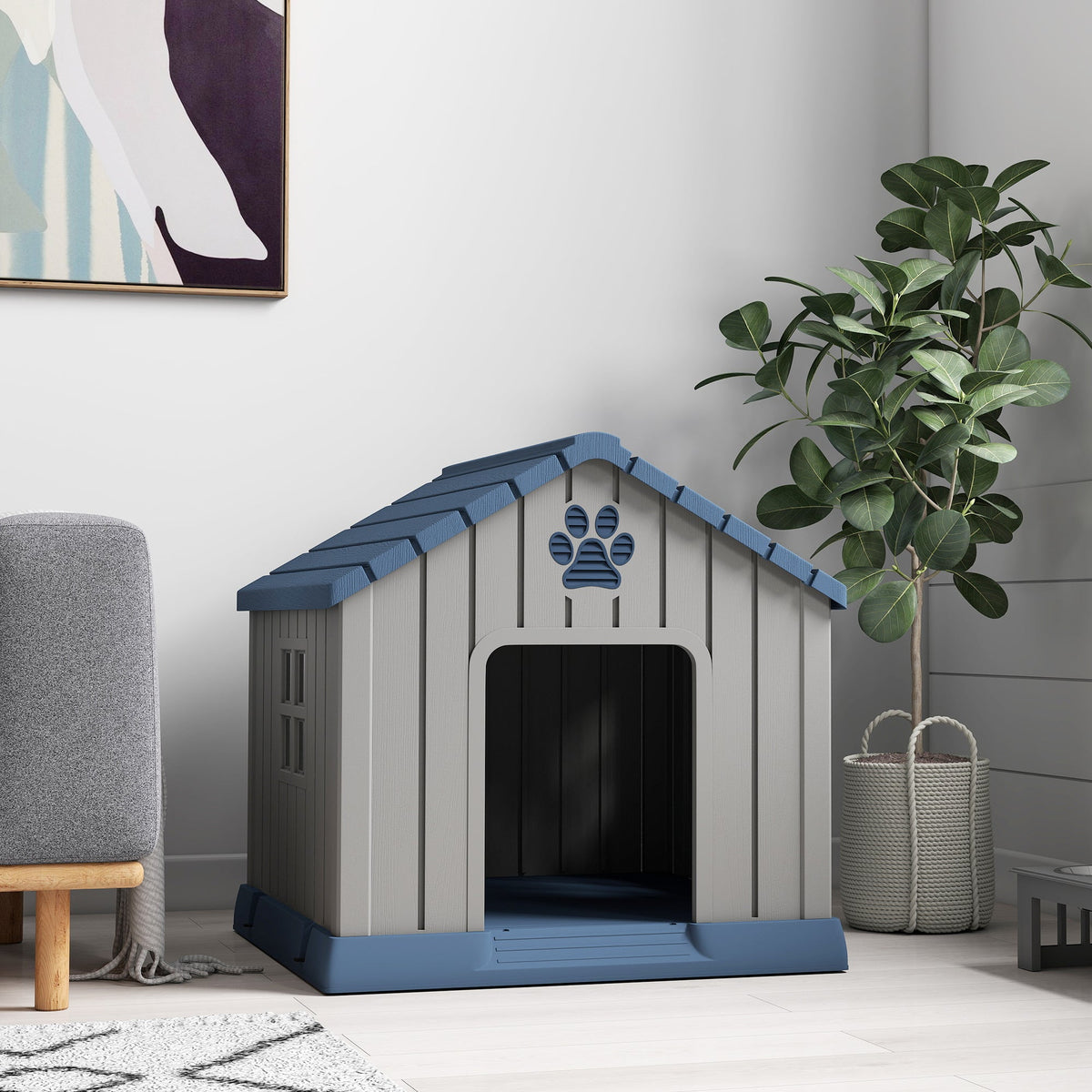 All-Weather Cabin-Style Outdoor Dog House with Ventilation Grey