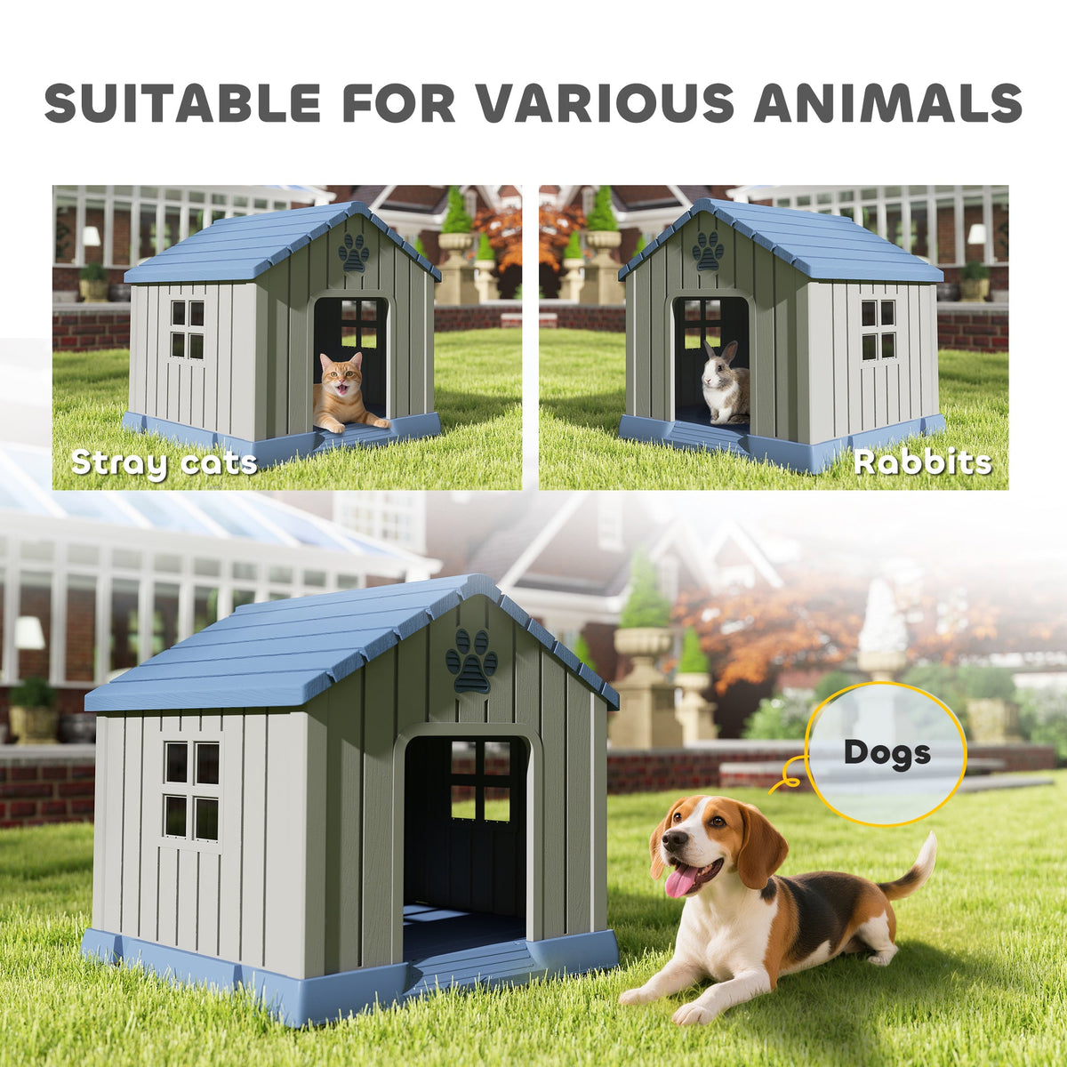 All-Weather Cabin-Style Outdoor Dog House with Ventilation Grey