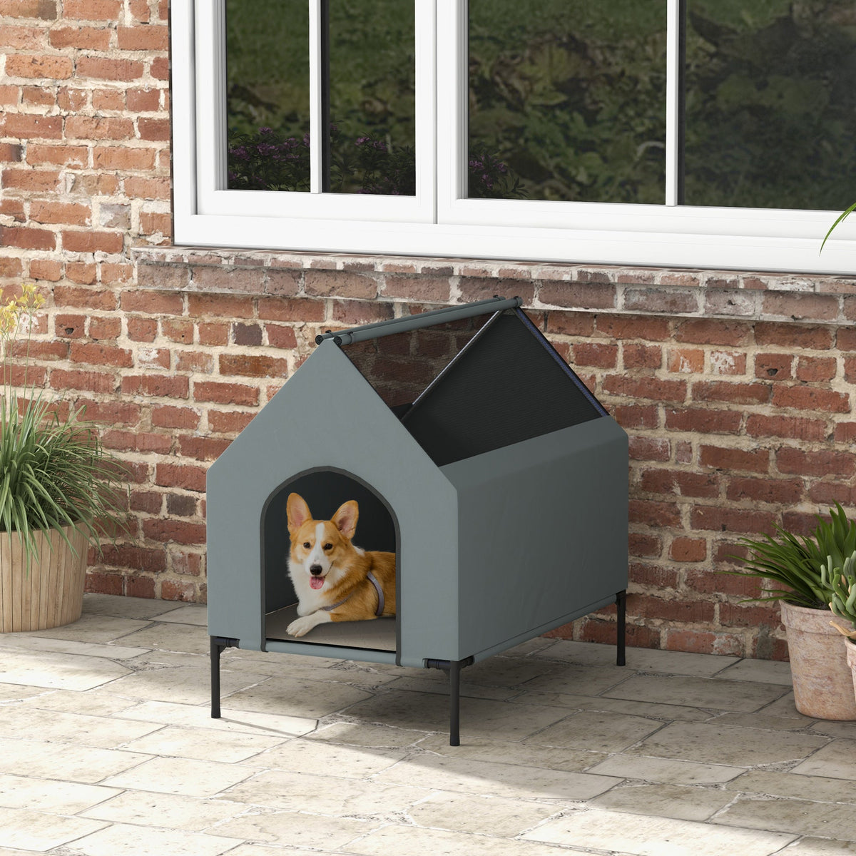 Convertible Elevated Outdoor Dog House & Camping Bed Grey