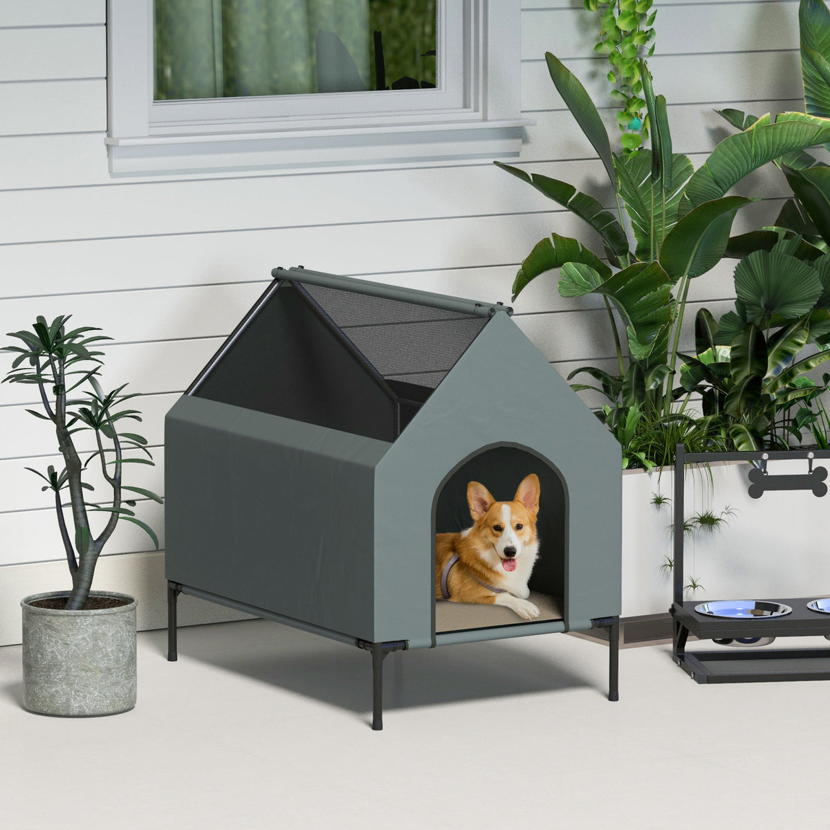 Convertible Elevated Outdoor Dog House & Camping Bed Grey