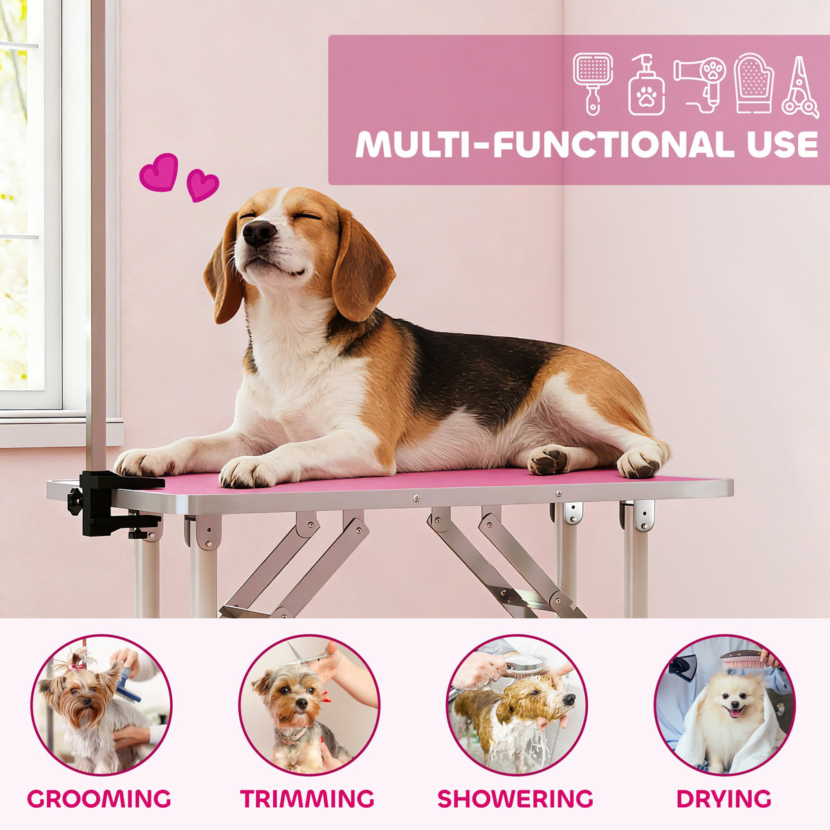 PawNora Foldable Pet Grooming Table – Adjustable Height with Non-Slip Surface