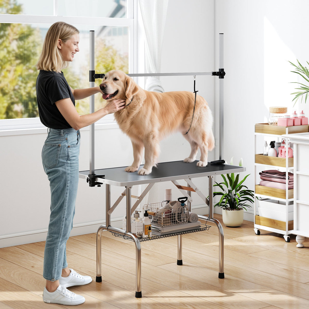PawNora Professional Pet Grooming Table – Height Adjustable with Storage Shelf