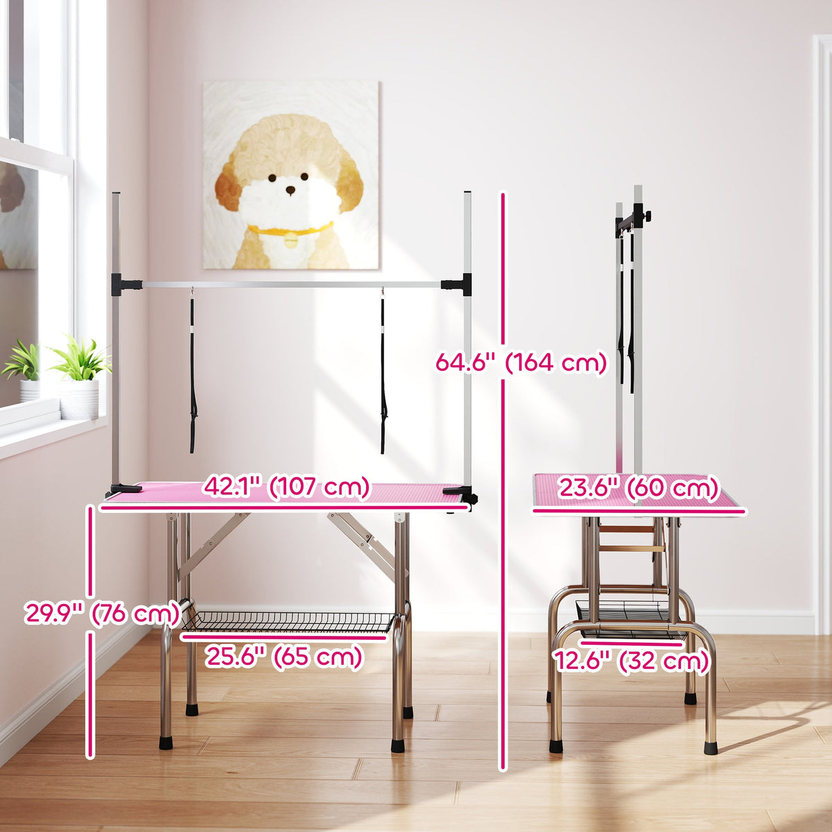 PawNora Adjustable Dog Grooming Table – Non-Slip Surface with Storage Tray