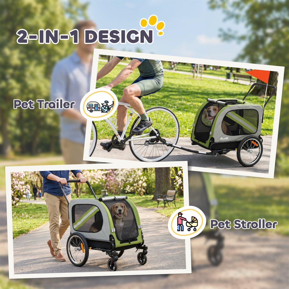 PawNora 2-in-1 Dog Bicycle Trailer &amp; Stroller – Foldable Pet Carrier