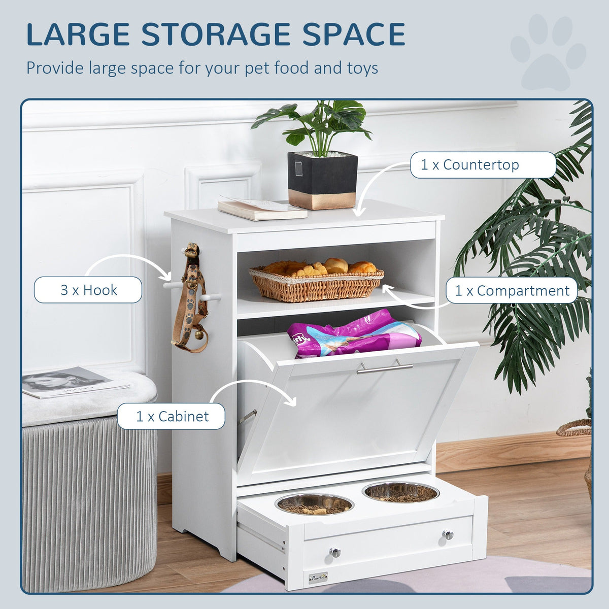 PawNora Furniture-Style Pet Feeding Station – Elevated Bowls &amp; Smart Storage