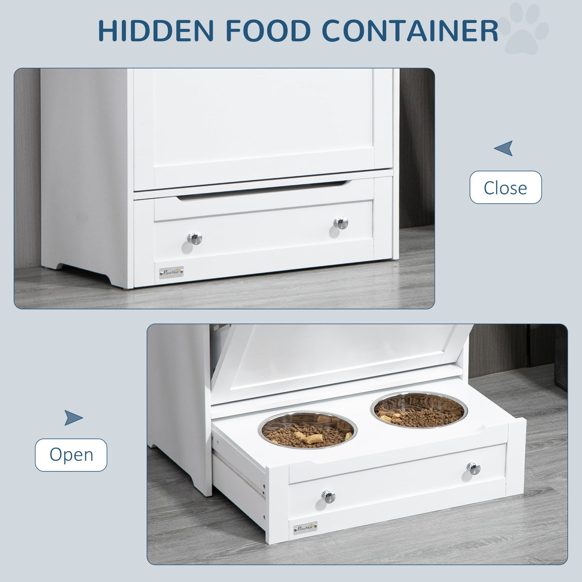 PawNora Furniture-Style Pet Feeding Station – Elevated Bowls &amp; Smart Storage