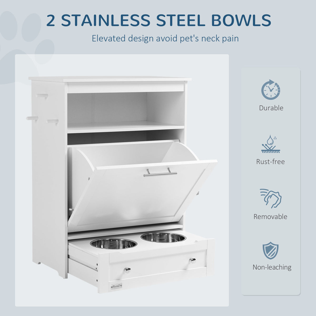 PawNora Furniture-Style Pet Feeding Station – Elevated Bowls &amp; Smart Storage