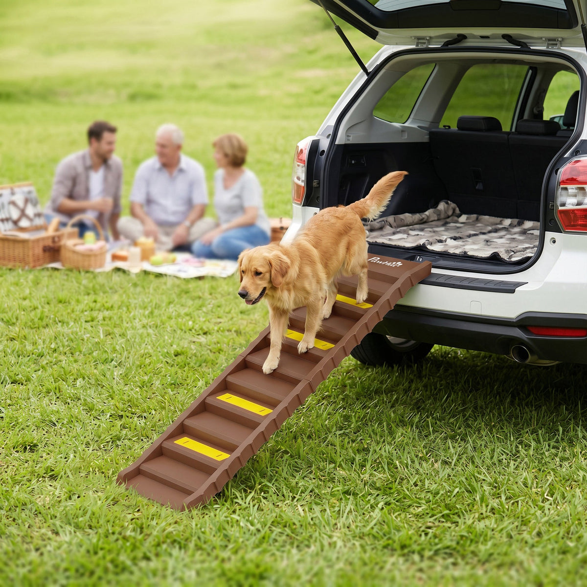 PawNora Foldable Dog Car Ramp – 10-Step Non-Slip Pet Ramp for Cars &amp; Beds