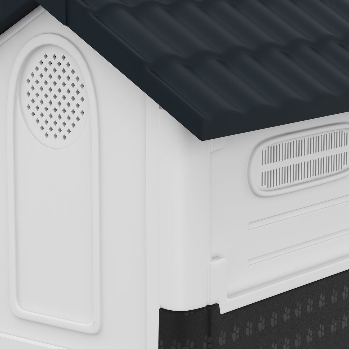 Weatherproof Plastic Dog House with Windows for Small Dogs Grey