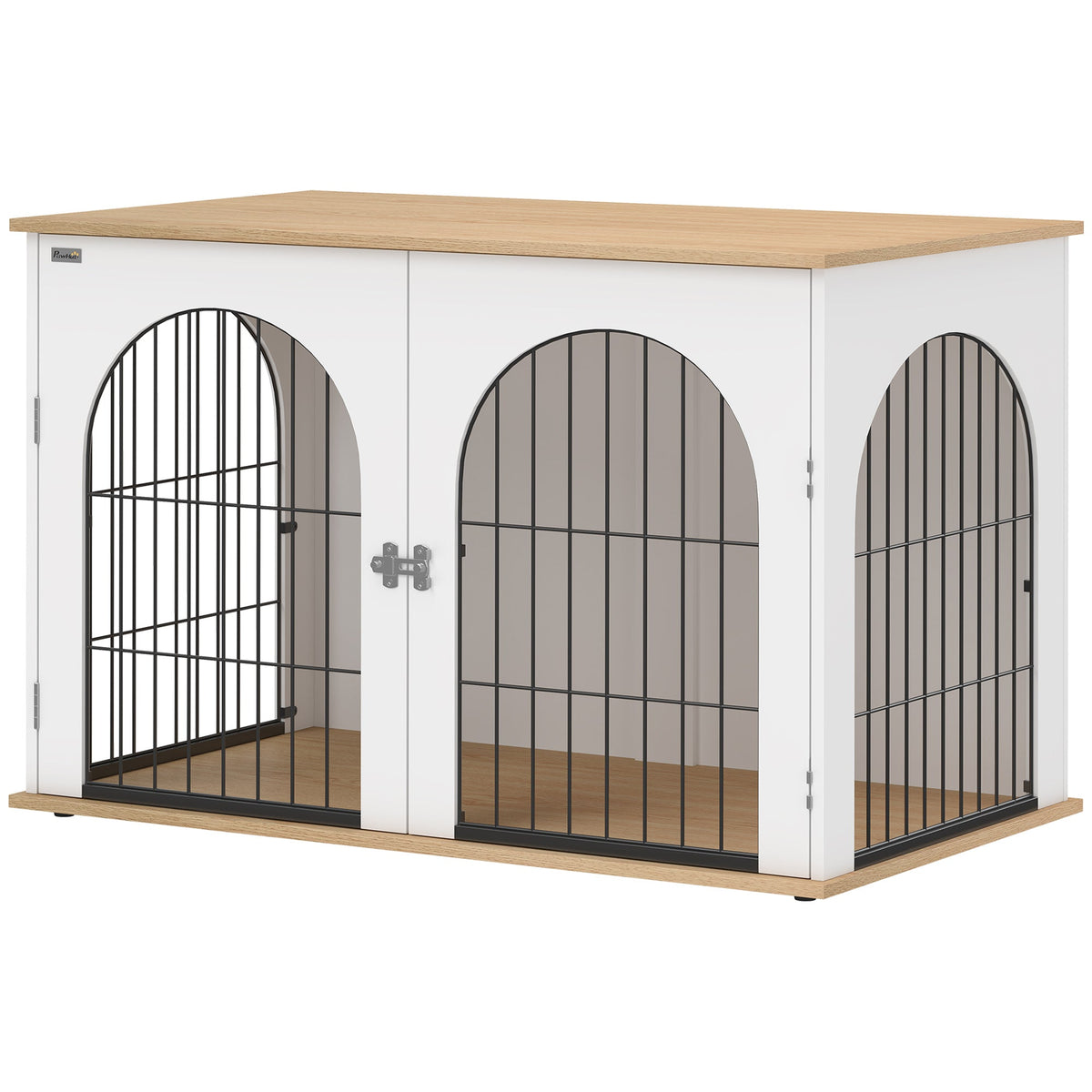 PawNora Large Dog Crate Furniture – Arched Indoor Kennel with Side Table