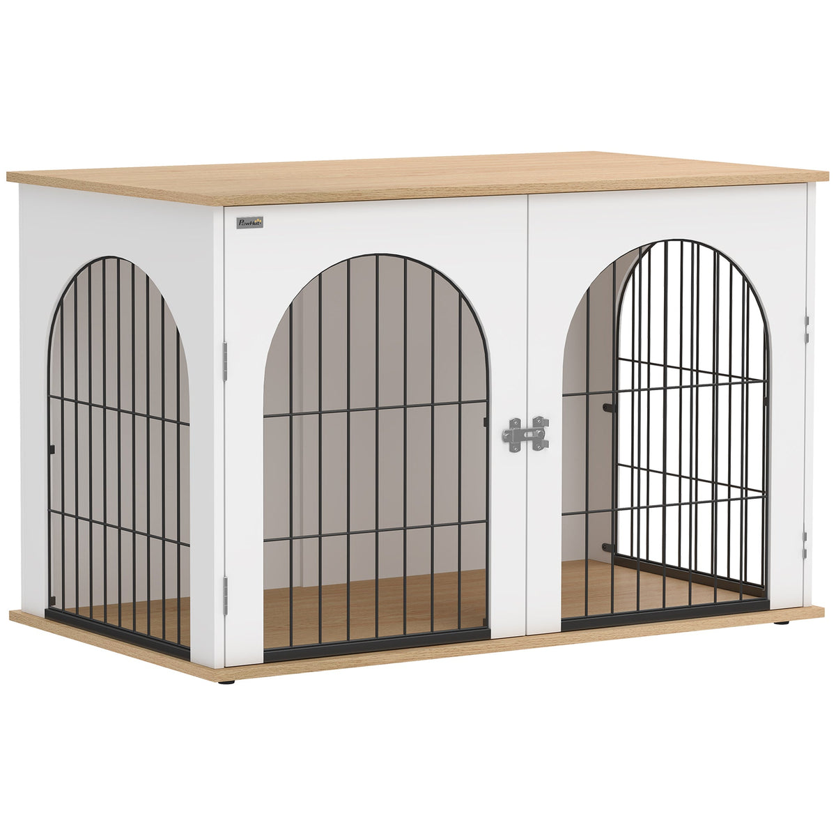 PawNora Large Dog Crate Furniture – Arched Indoor Kennel with Side Table