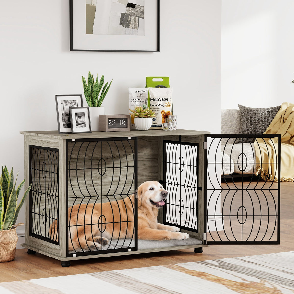 PawNora Large Dog Crate Furniture – Stylish Indoor Kennel with Cushion