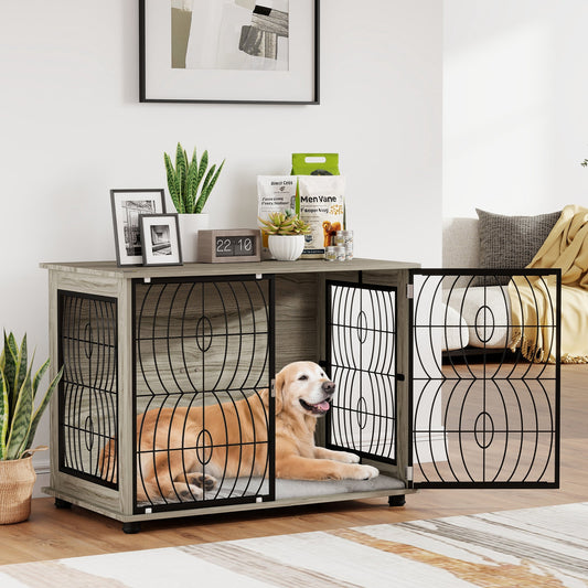 PawNora Large Dog Crate Furniture – Stylish Indoor Kennel with Cushion