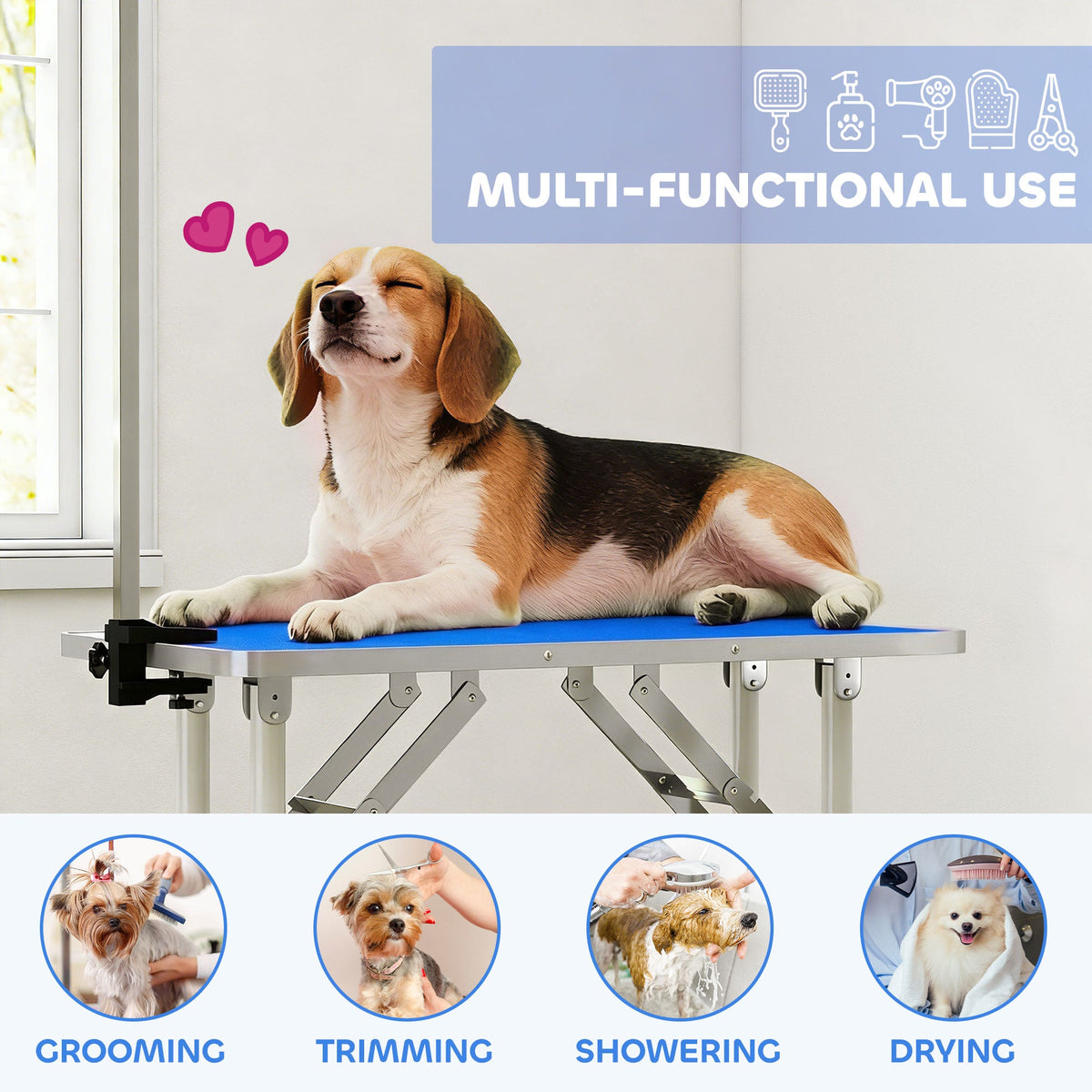 PawNora Foldable Pet Grooming Table – Adjustable Height with Non-Slip Surface