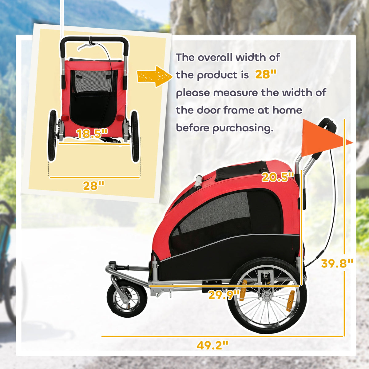 PawNora 2-in-1 Dog Bike Trailer &amp; Stroller – Foldable Pet Carrier with Suspension