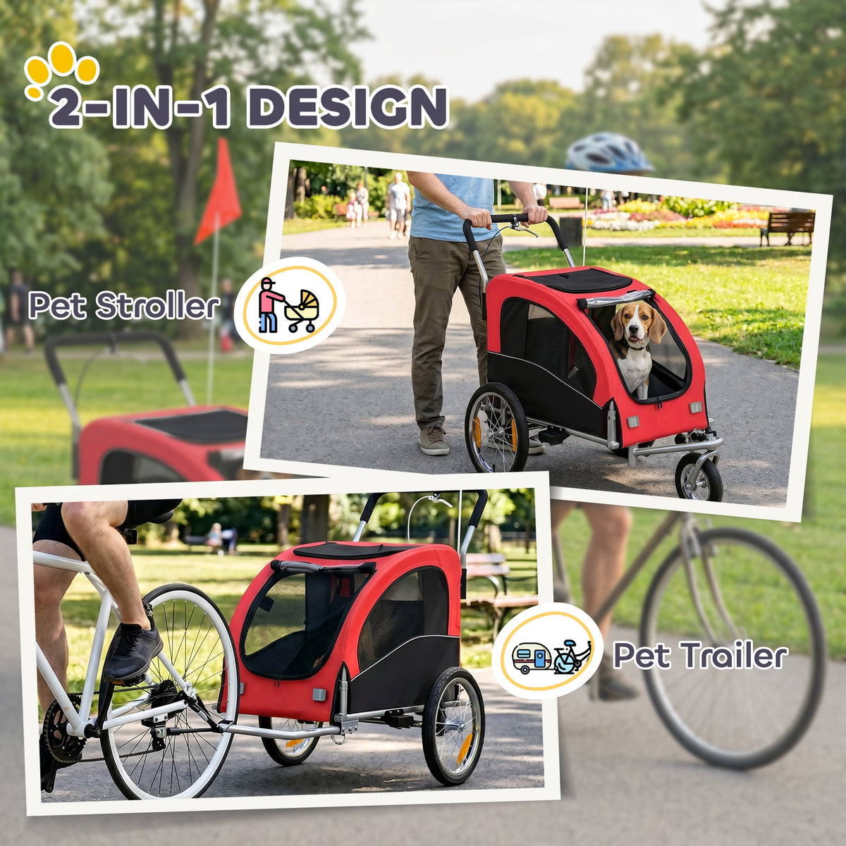 PawNora 2-in-1 Dog Bike Trailer &amp; Stroller – Foldable Pet Carrier with Suspension