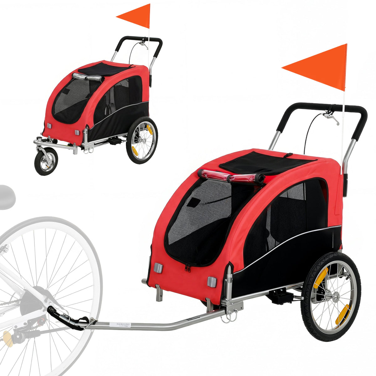 PawNora 2-in-1 Dog Bike Trailer &amp; Stroller – Foldable Pet Carrier with Suspension