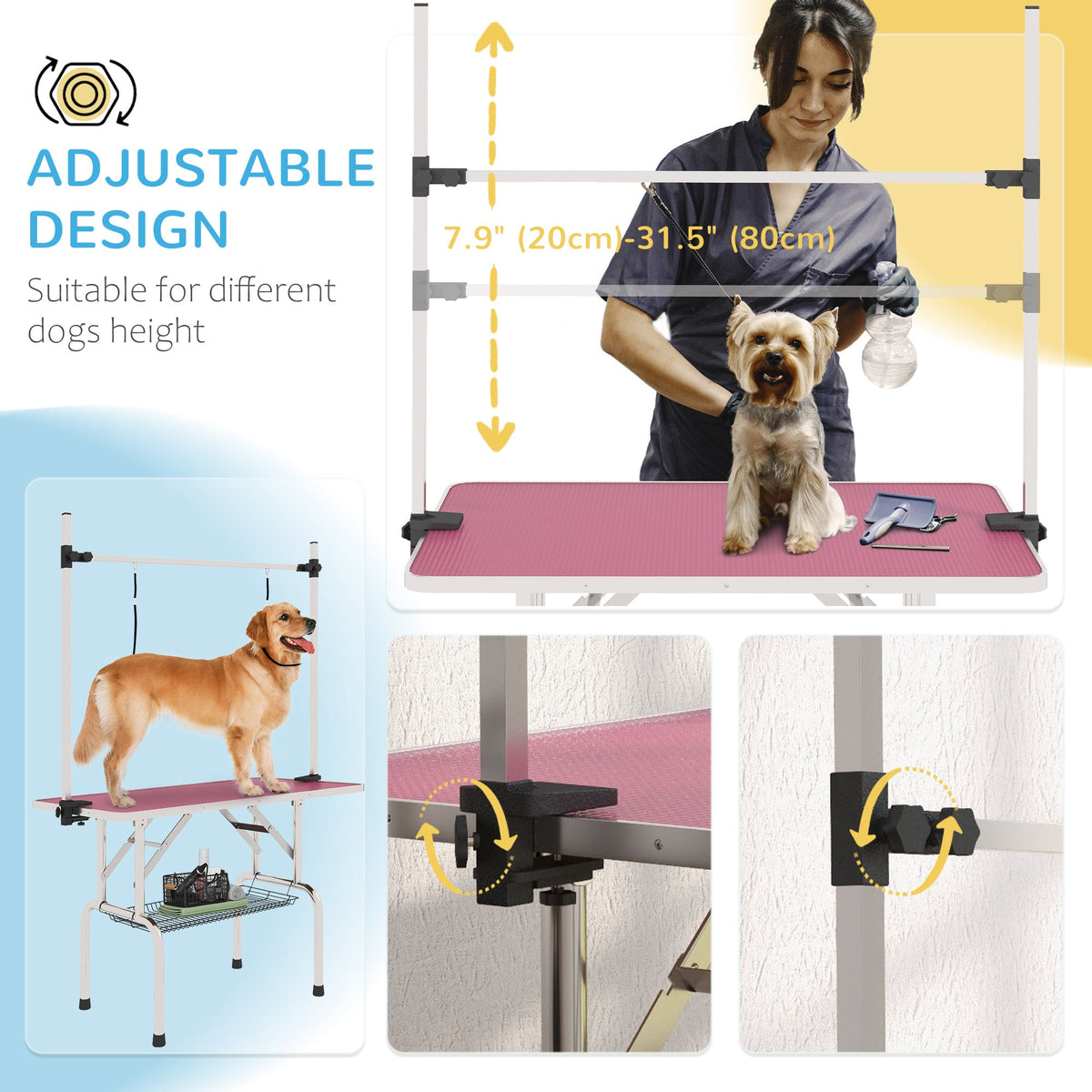 PawNora Adjustable Dog Grooming Table – Non-Slip Surface with Storage Tray