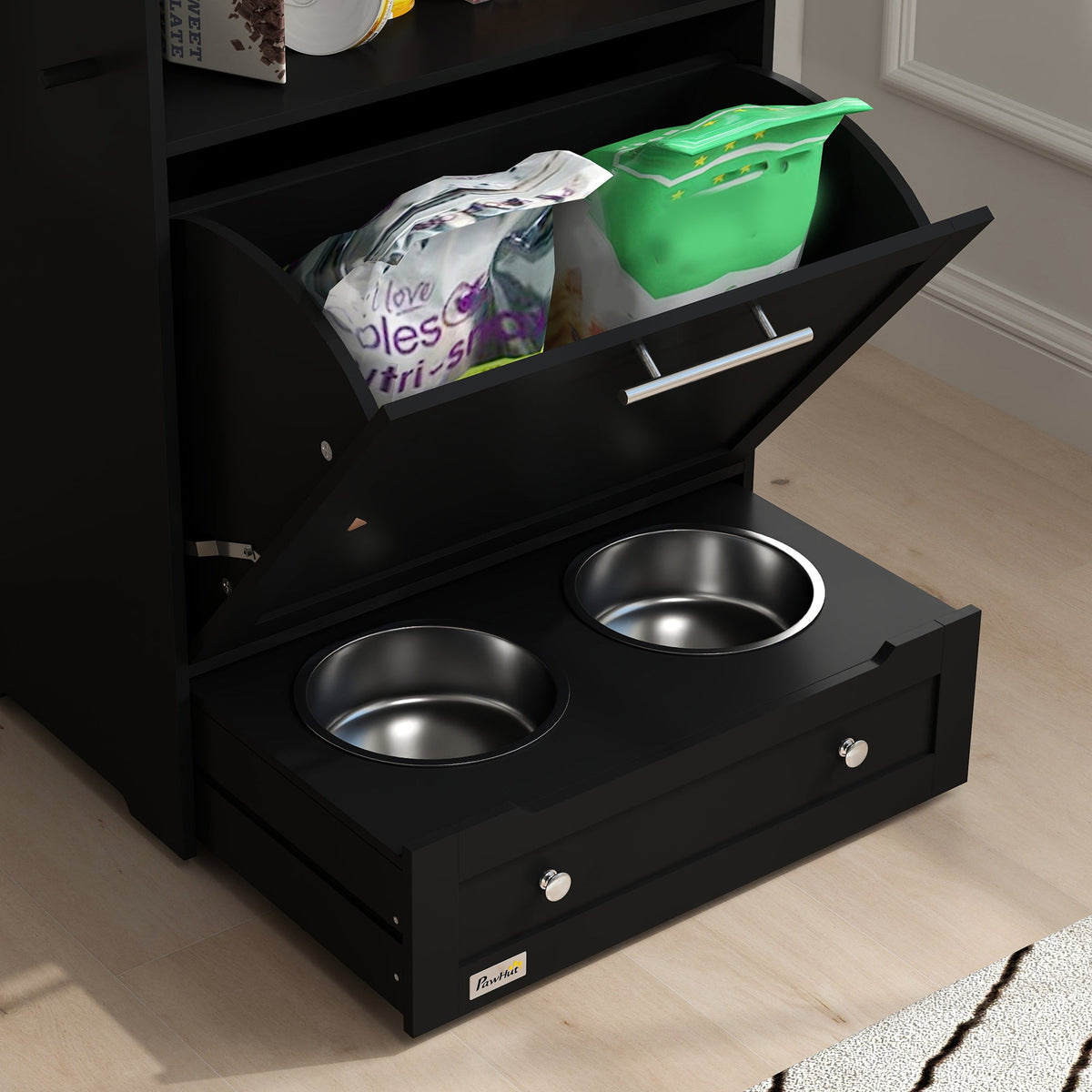 PawNora Pet Feeding Station – Pull-Out Bowl Drawer &amp; Storage Cabinet