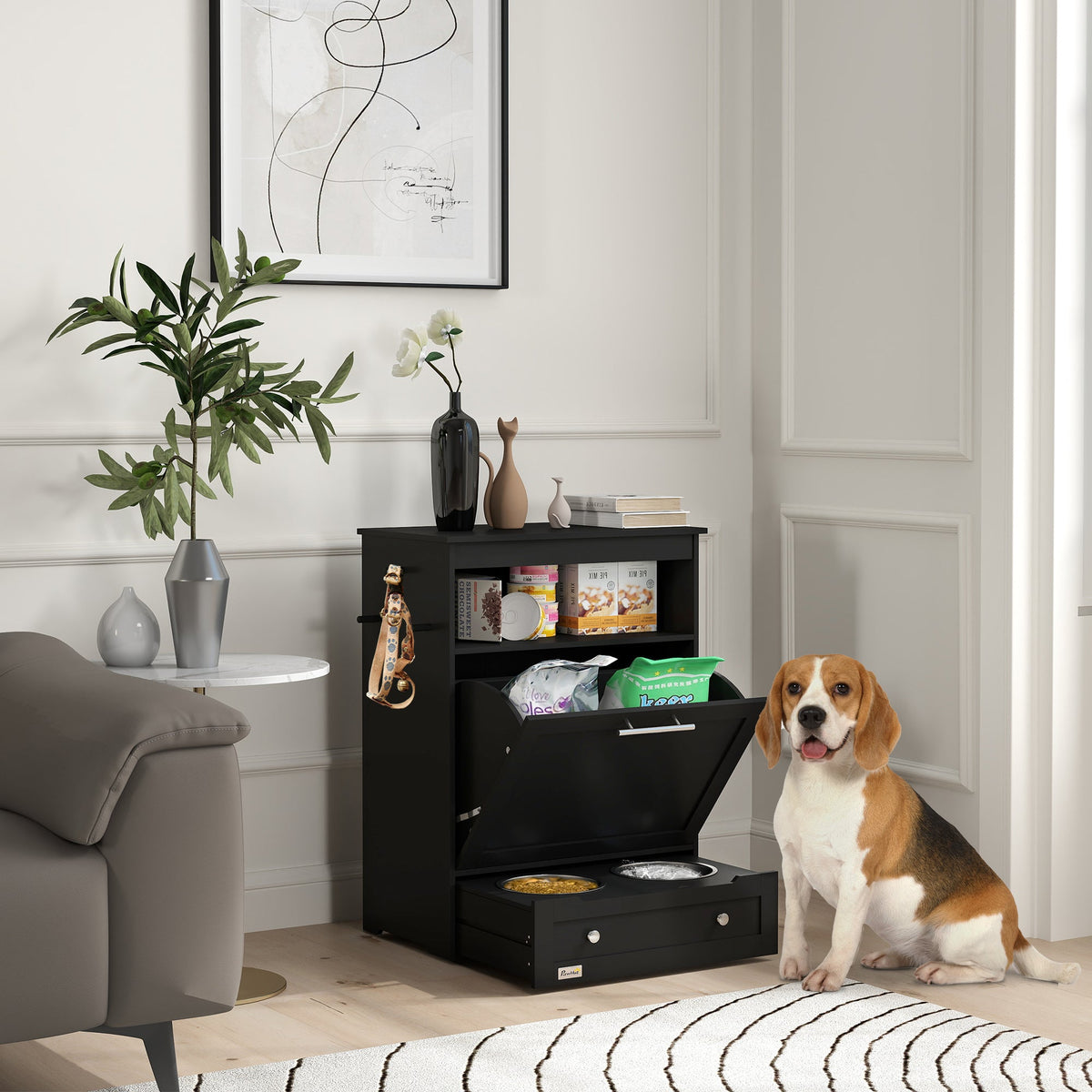 PawNora Pet Feeding Station – Pull-Out Bowl Drawer &amp; Storage Cabinet