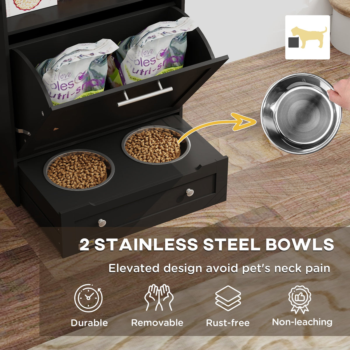 PawNora Pet Feeding Station – Pull-Out Bowl Drawer &amp; Storage Cabinet