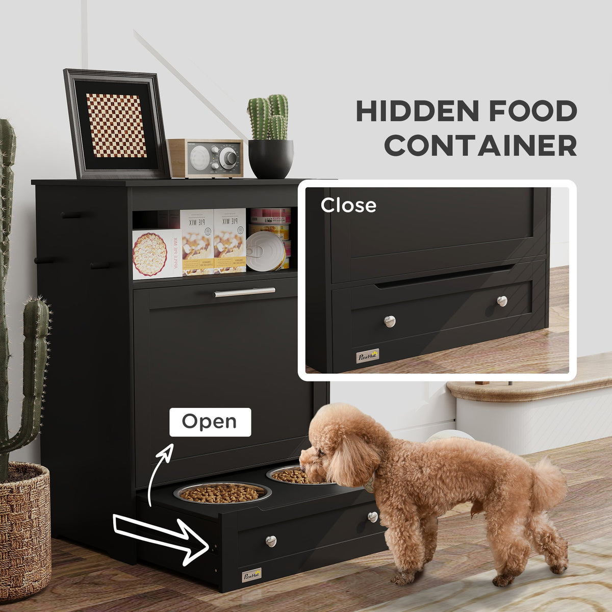 PawNora Pet Feeding Station – Pull-Out Bowl Drawer &amp; Storage Cabinet