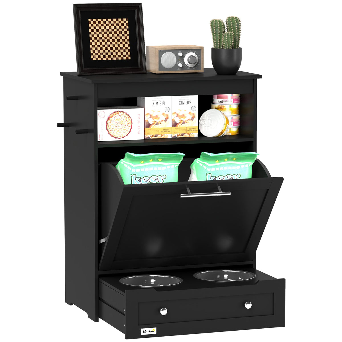 PawNora Pet Feeding Station – Pull-Out Bowl Drawer &amp; Storage Cabinet