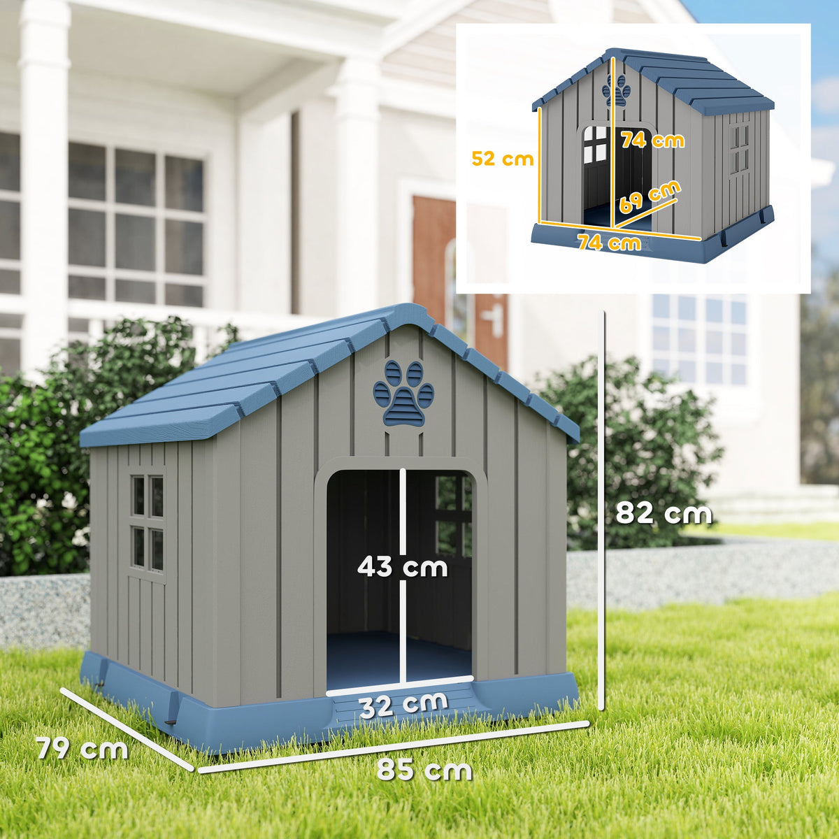 All-Weather Cabin-Style Outdoor Dog House with Ventilation Grey