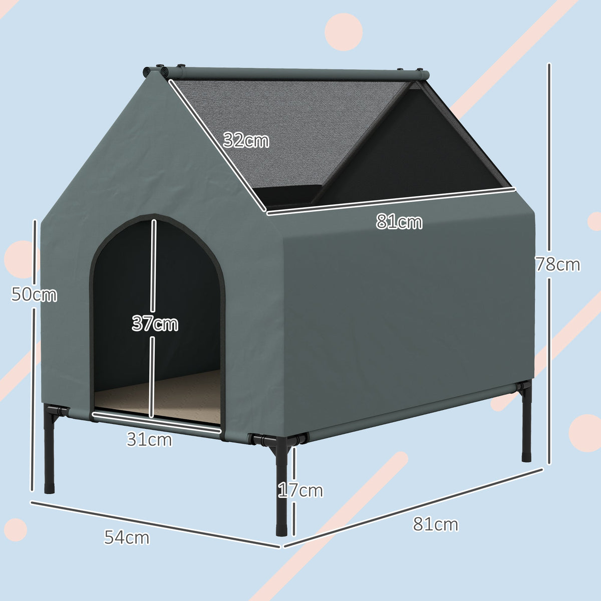 Convertible Elevated Outdoor Dog House & Camping Bed Grey