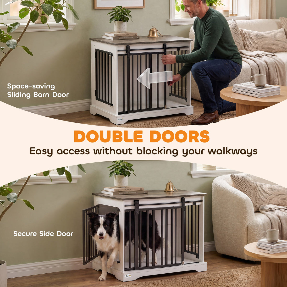 PawNora Medium Dog Crate Furniture – Sliding Barn Door KennelKennels & Crate