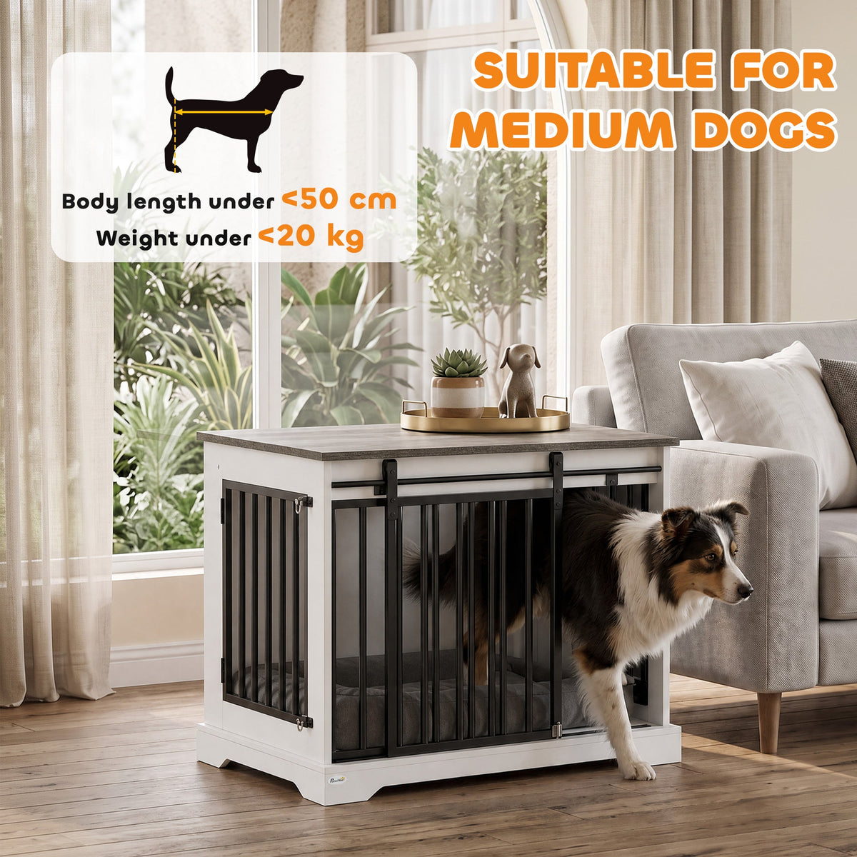 PawNora Medium Dog Crate Furniture – Sliding Barn Door KennelKennels & Crate