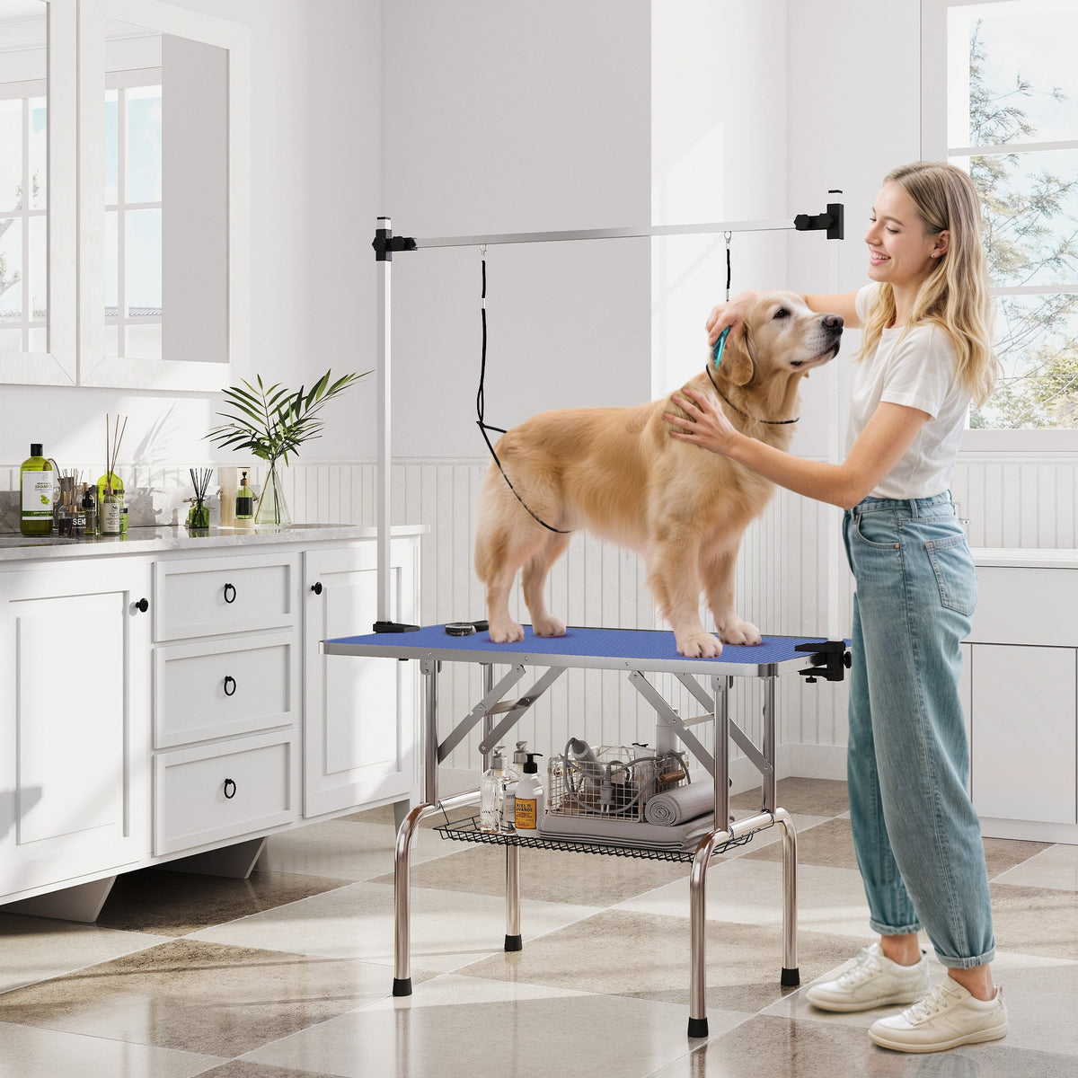 PawNora Professional Pet Grooming Table – Height Adjustable with Storage Shelf
