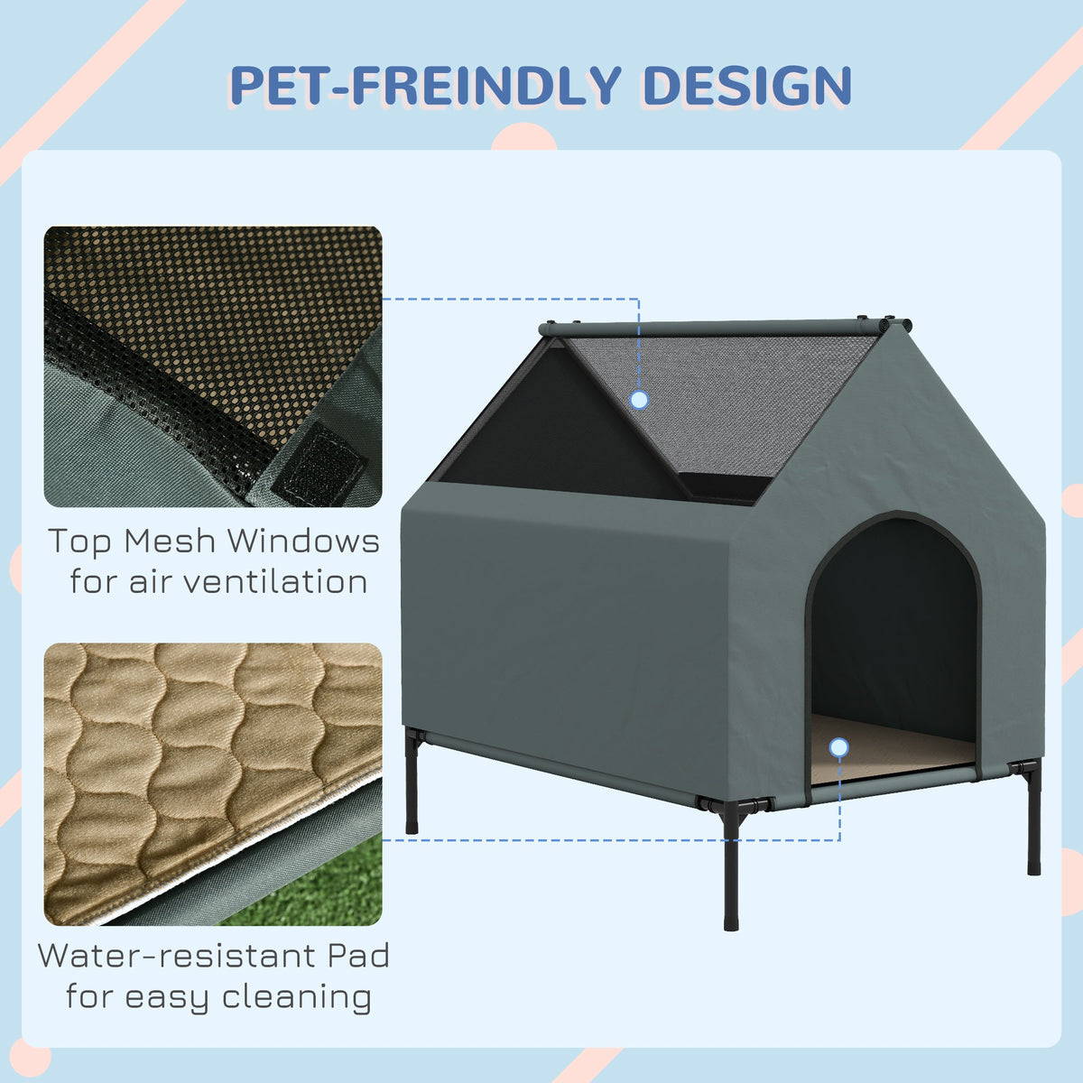 Convertible Elevated Outdoor Dog House & Camping Bed Grey