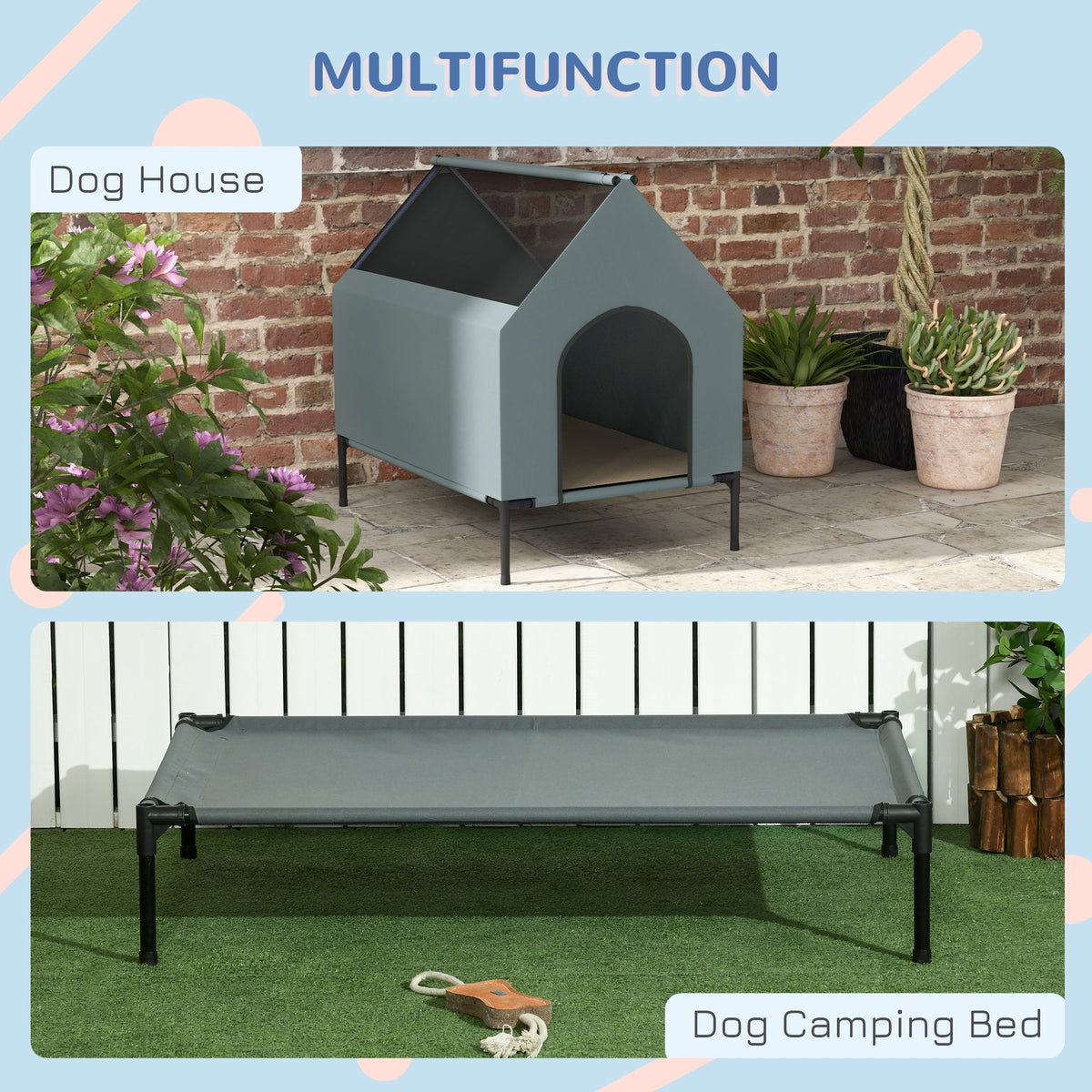 Convertible Elevated Outdoor Dog House & Camping Bed Grey