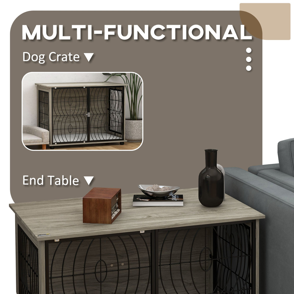 PawNora Large Dog Crate Furniture – Stylish Indoor Kennel with Cushion